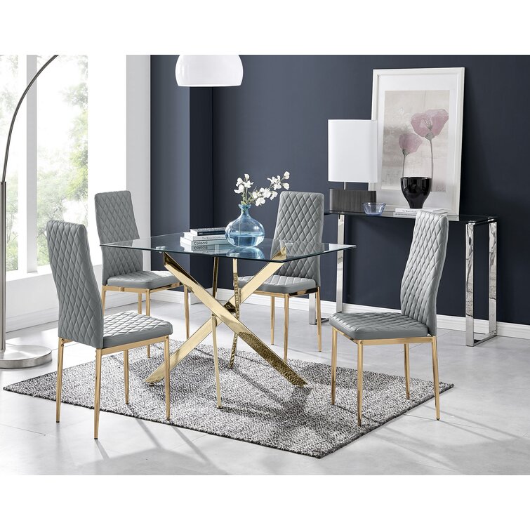 Bless international Lenworth Modern Chrome Metal and Glass Dining